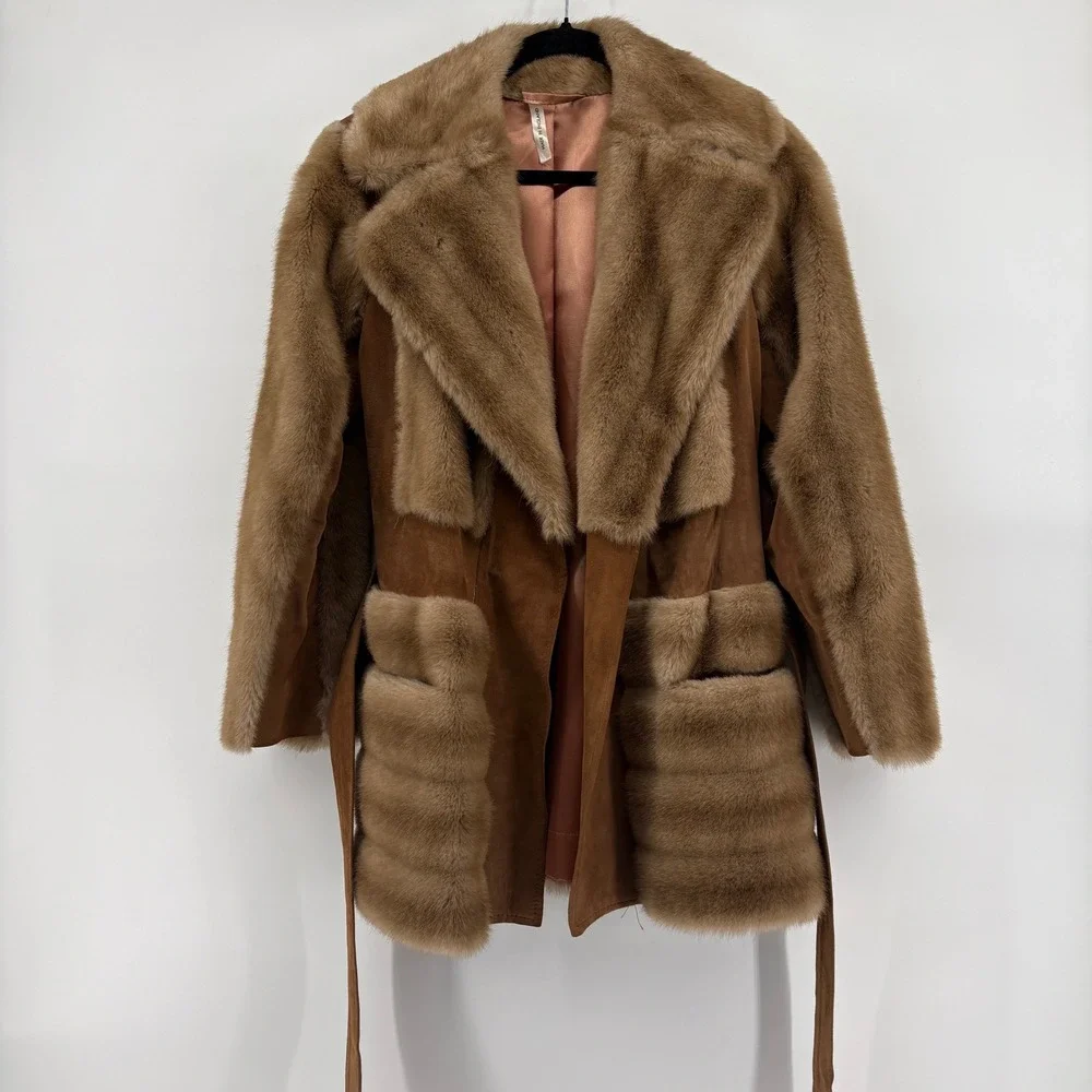 Vintage London Leathers by Lilli Ann Suede & Faux Fur Belted Jacket - Size Small - Picture 3 of 8